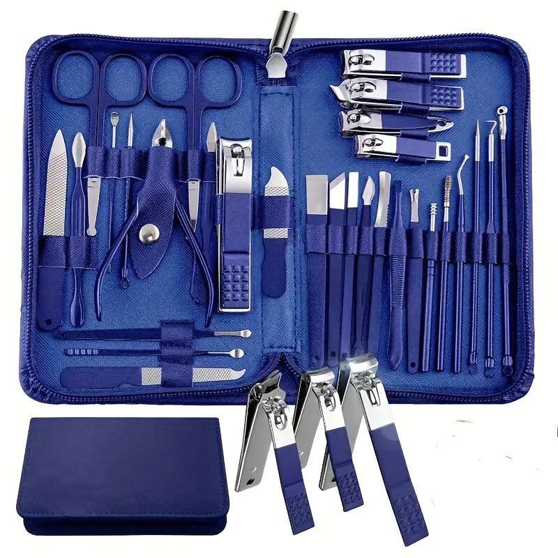 Ensemble d'outils de manucure coupe-ongles 30 pièces, avec étui de voyage Portable, pinces à cuticules et Kit de coupe, coupe-ongles professionnel