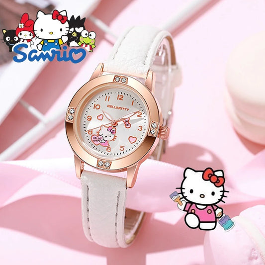 Sanrio Hello Kitty montres cannelle Kuromi ma mélodie mignon dessin animé or Rose avec ceinture en diamant montre montre à Quartz pour femme