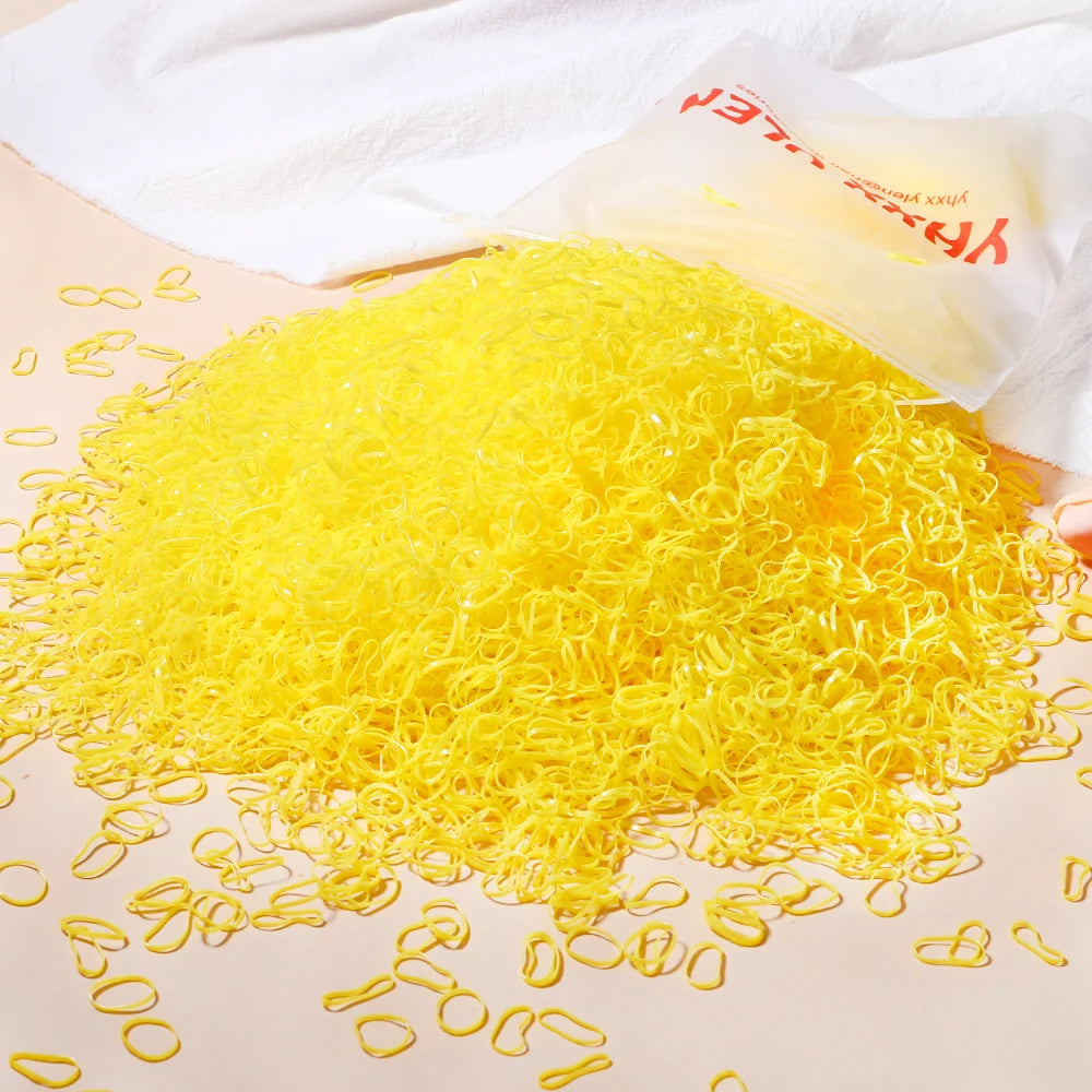 Lot de 500/1000/2000 élastiques à cheveux jetables colorés pour filles, serre-têtes pour queue de cheval, accessoires pour cheveux