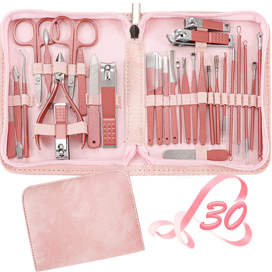 Ensemble d'outils de manucure coupe-ongles 30 pièces, avec étui de voyage Portable, pinces à cuticules et Kit de coupe, coupe-ongles professionnel
