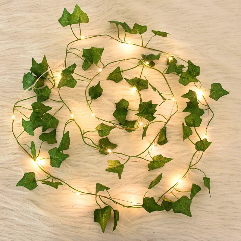 2/5/10M feuilles de soie fausse Creeper feuille verte lierre vigne LED chaîne lumières pour la maison mariage suspendus guirlande plantes artificielles décor