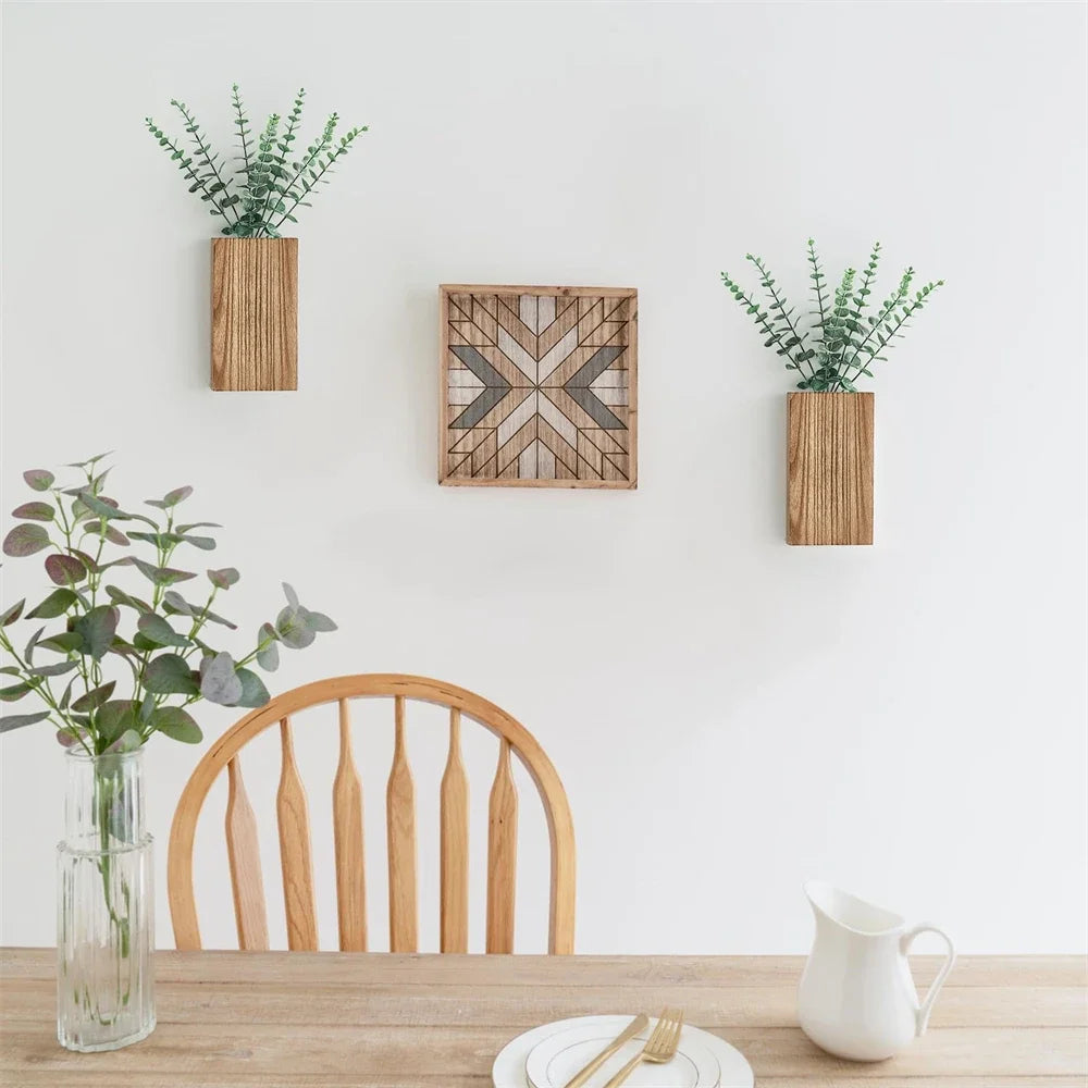 Jardinière murale en bois de ferme, paquet de 2 Vase suspendu avec fausses fleurs séchées d'eucalyptus, décor pour salon, chambre à coucher, maison