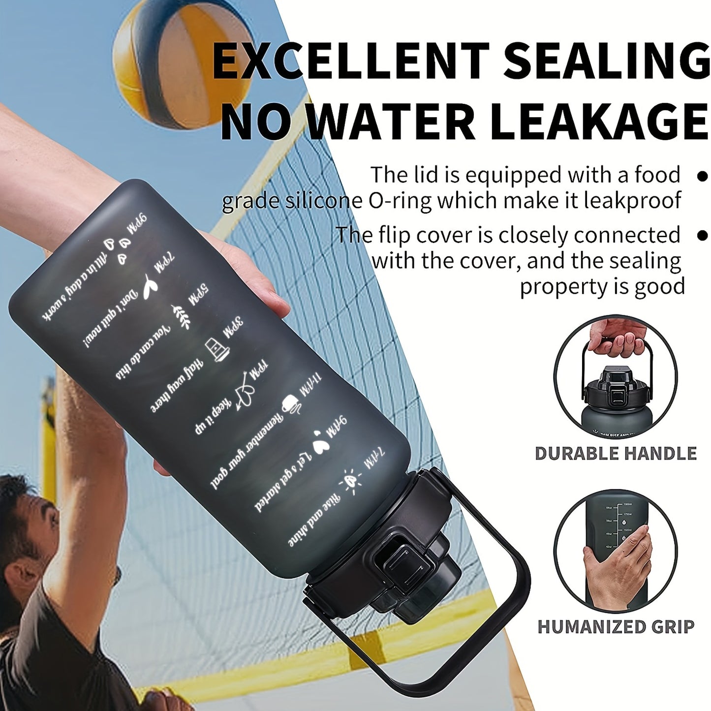 Bouteille d'eau de sport motivante de grande capacité de 2 L - Jus d'eau coloré…