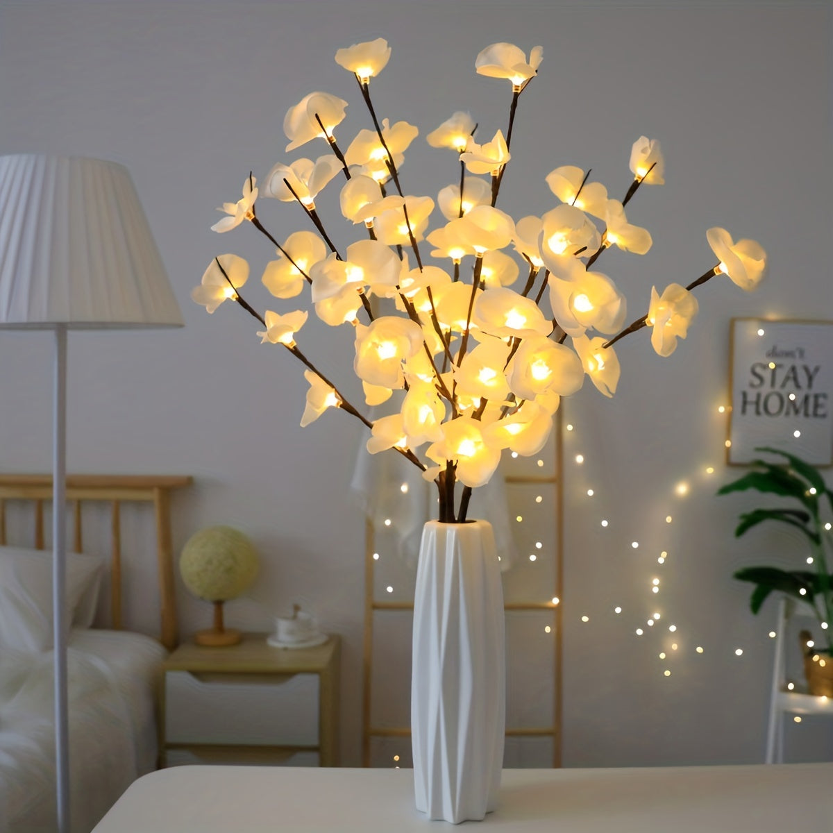 20pcs LED Willow Branch Lights pour la décoration de la maison, la décoration de chambre à coucher, la décoration de mariage, Noël, la Saint-Valentin, les lumières de décoration de la fête des mères, les piles non incluses (blanc)