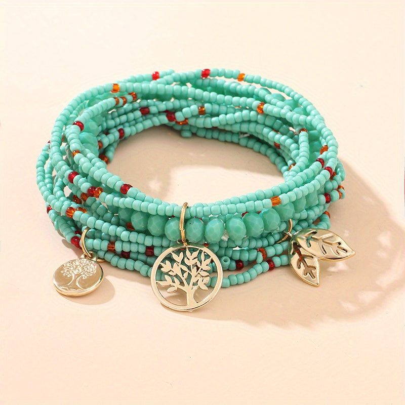 Bracelet de perles avec pendentif en forme de feuille, etc., style bohème, bijou à main empilable…