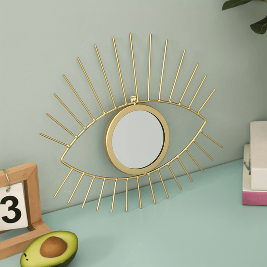 Miroir mural à cadre extérieur en métal 1pc, décoration murale auto-adhésive à motifs d’yeux minimalistes modernes, pour le salon, la chambre à coucher, la salle de bains et le bureau Porche Decor, Décoration de la maison