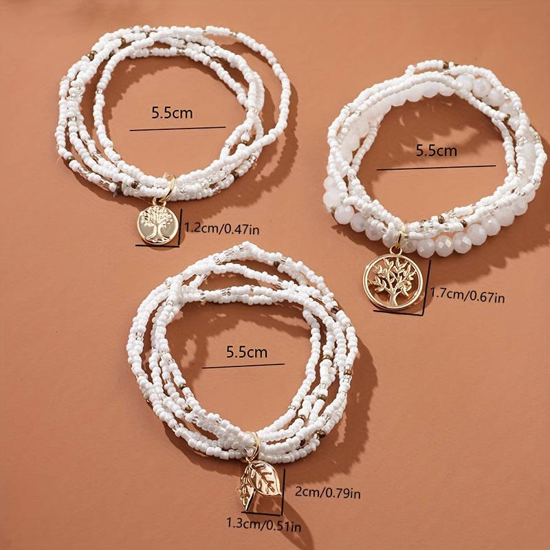 Bracelet de perles avec pendentif en forme de feuille, etc., style bohème, bijou à main empilable…