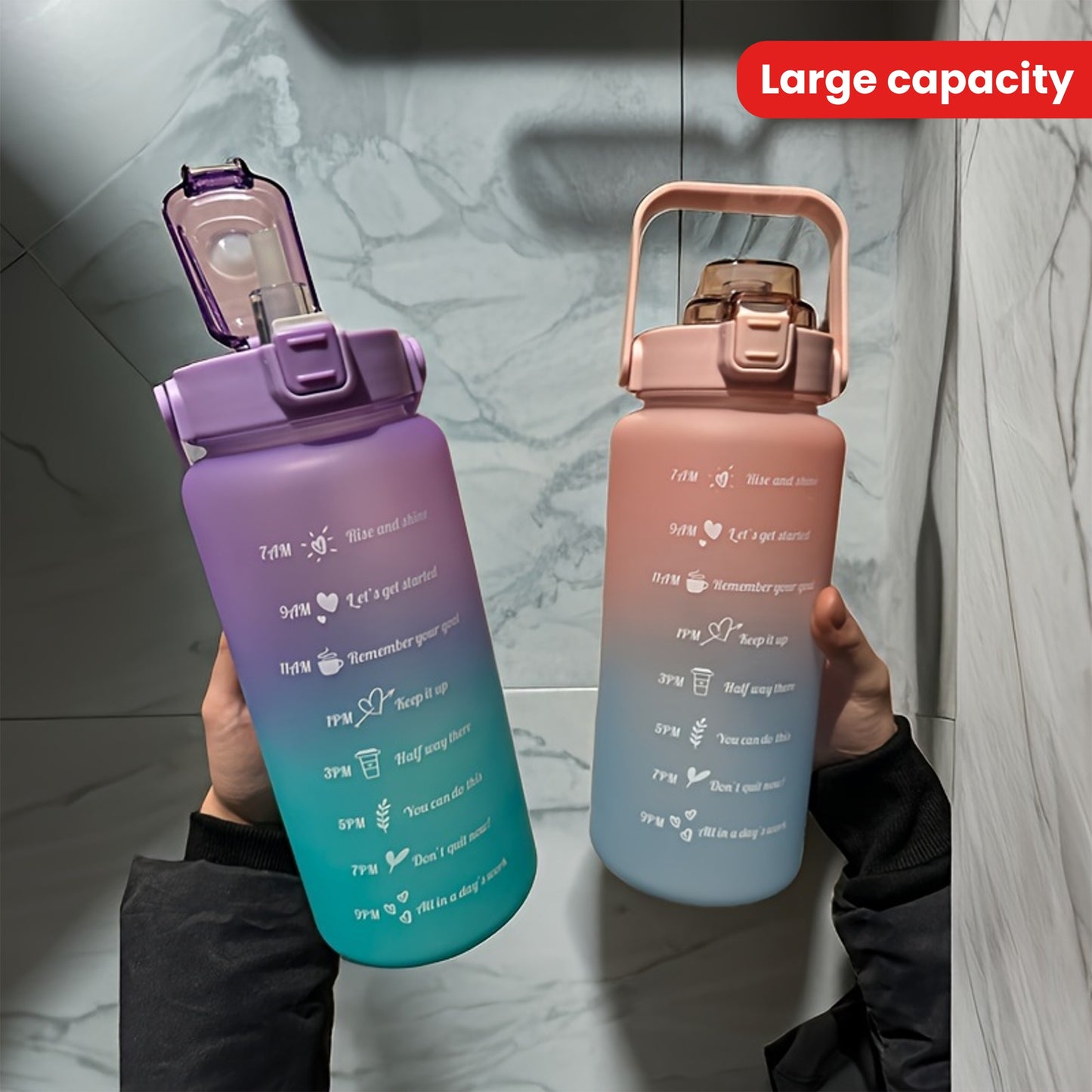 Bouteille d'eau de sport motivante de grande capacité de 2 L - Jus d'eau coloré…