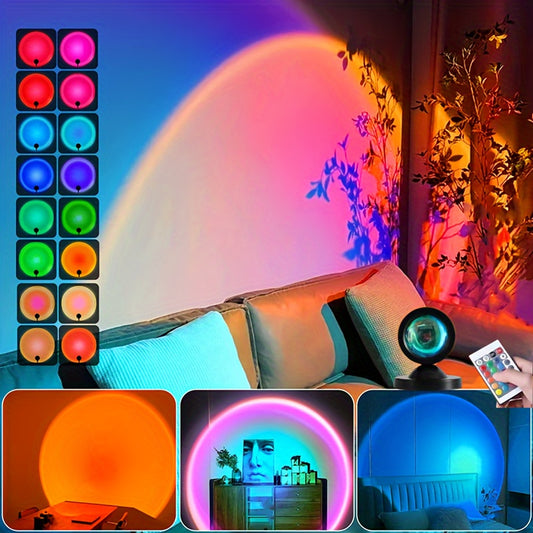 1 lampe de projection de coucher de soleil, projecteur LED à 16 couleurs changeantes